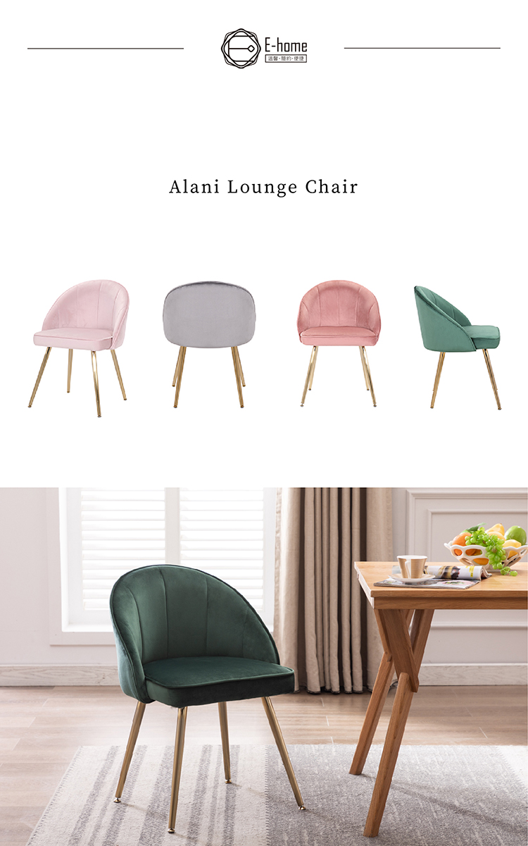 E-home 買一送一艾萊妮絨布鍍金腳休閒椅 綠色(休閒椅 