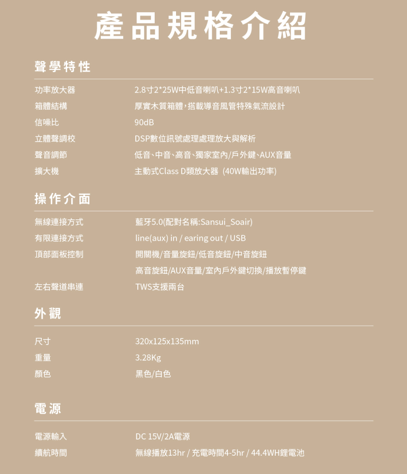 無線播放13hr  充電時間45hr  44.4WH鋰電池