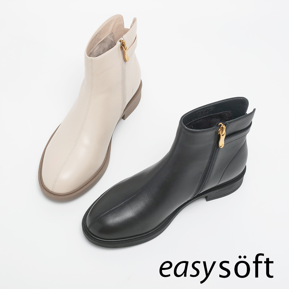 Easy Spirit BEVAN 羊皮金屬釦拉鍊短筒靴(黑