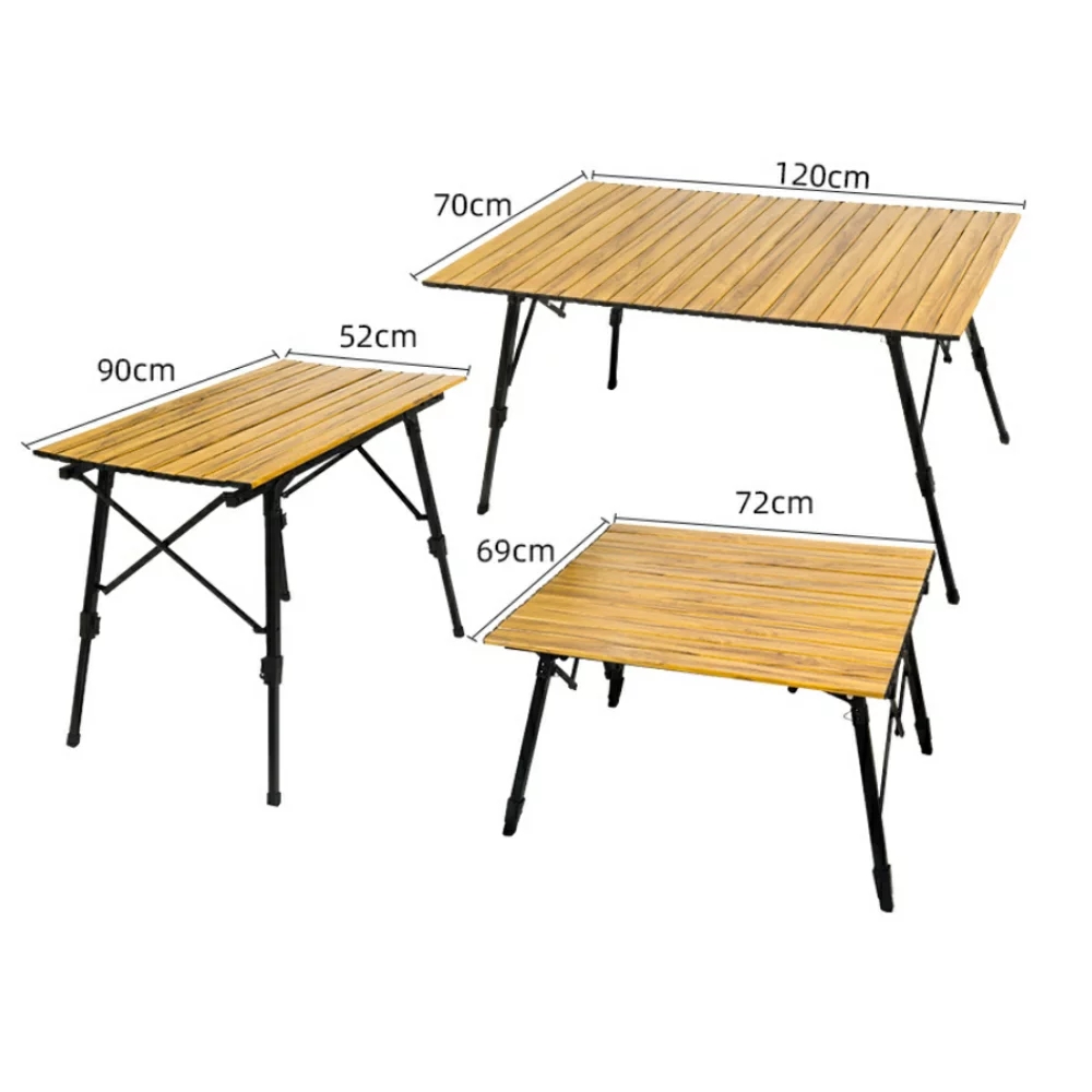 May shop 戶外折疊桌木紋鋁合金蛋捲桌大號升降野營餐桌