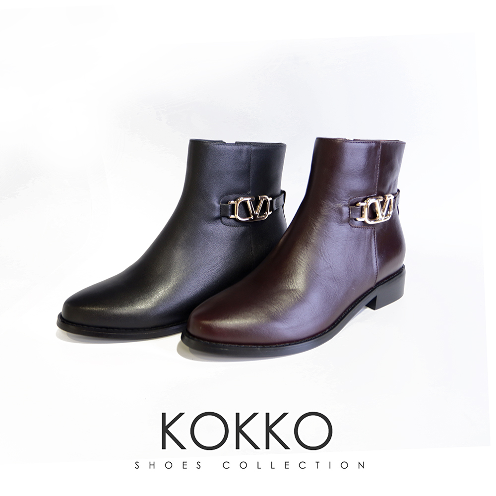 KOKKO 集團 率性簡約飾扣牛皮尖頭短靴(深咖色) 推薦