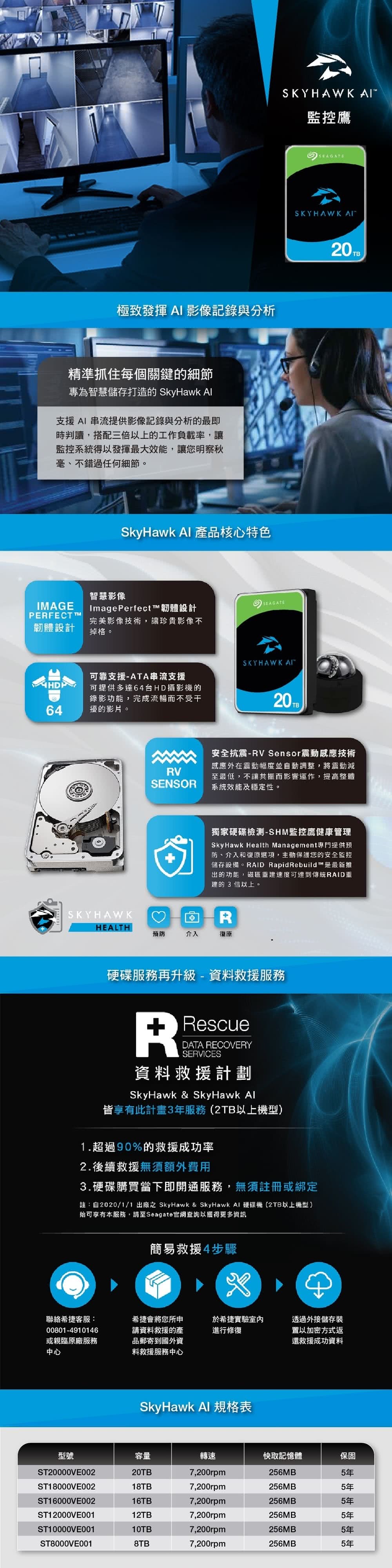 SEAGATE 希捷 監控鷹 SkyHawk AI 8TB 