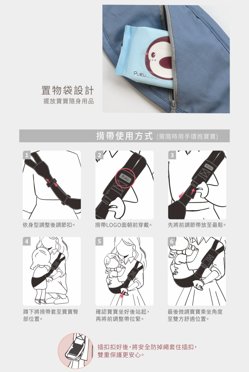 插扣扣好後,將安全防掉繩套住插扣,