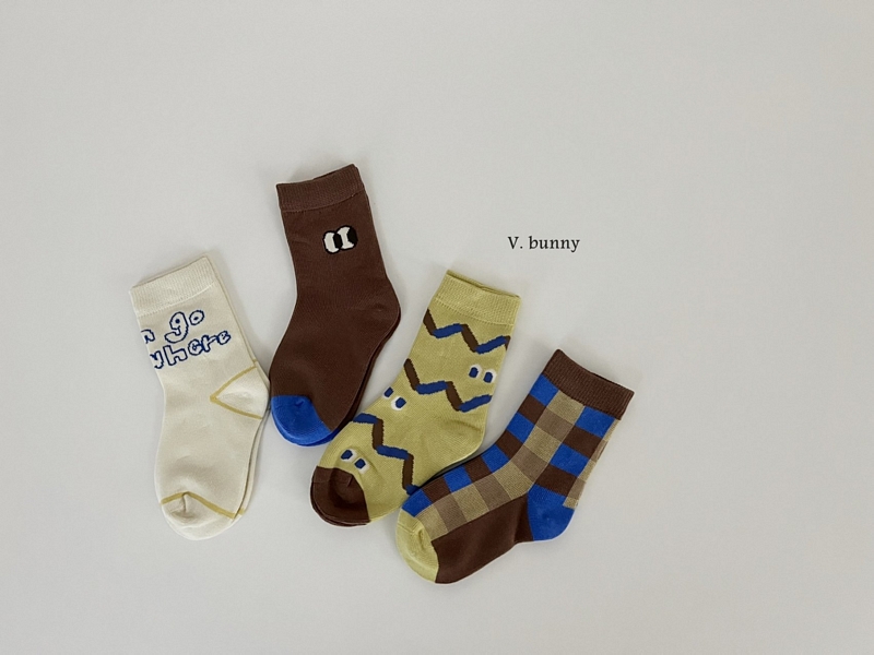 韓國 V.Bunny 男童女童兒童襪短筒襪4雙組 - 搞怪眼