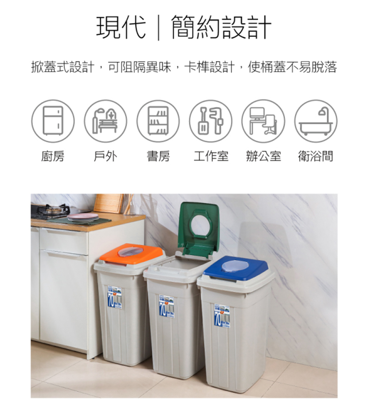 KEYWAY 聯府 分類附蓋垃圾桶26L（5入）環保回收桶L