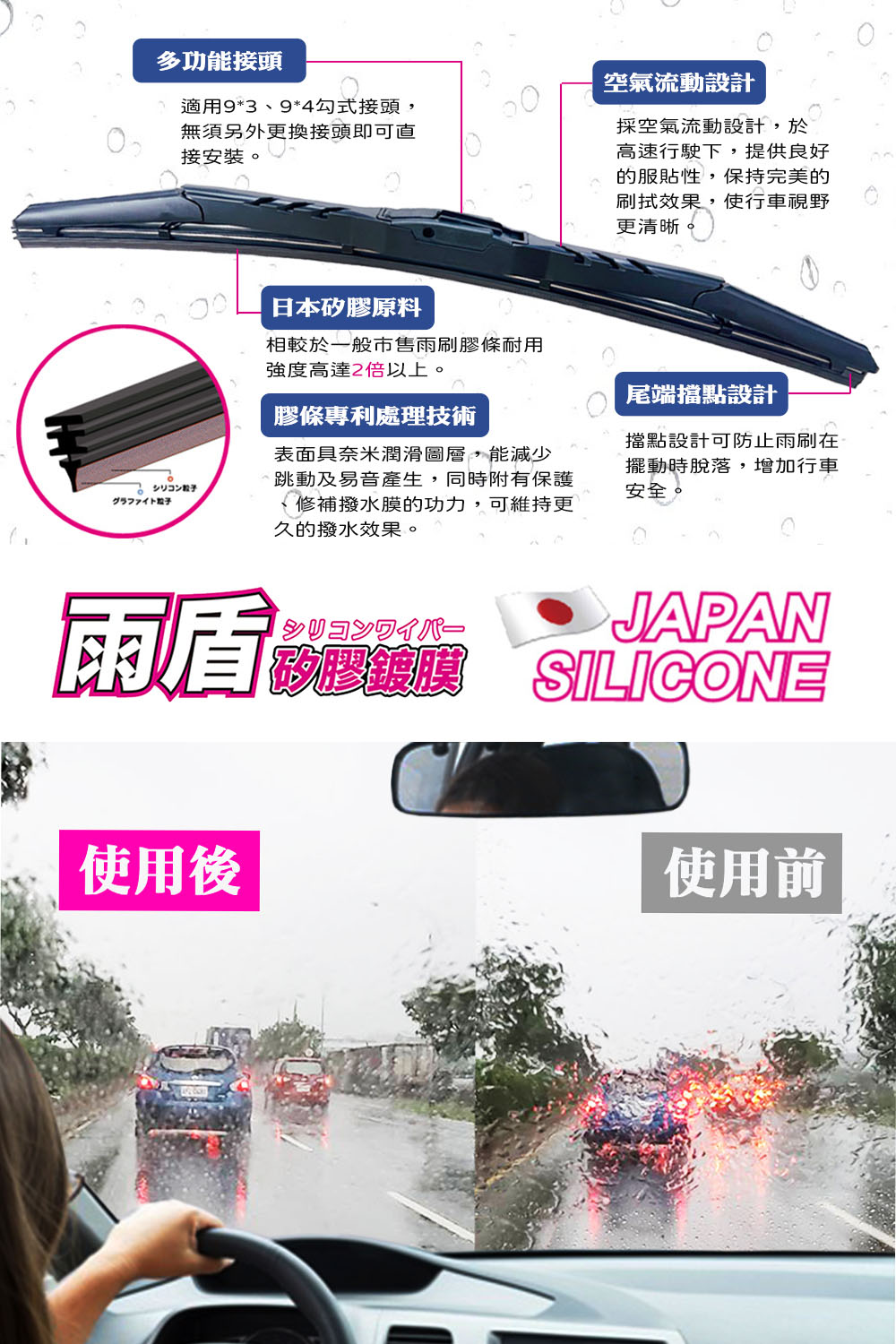 雨盾 Toyota Sienna 各代專用矽膠鍍膜雨刷(日本