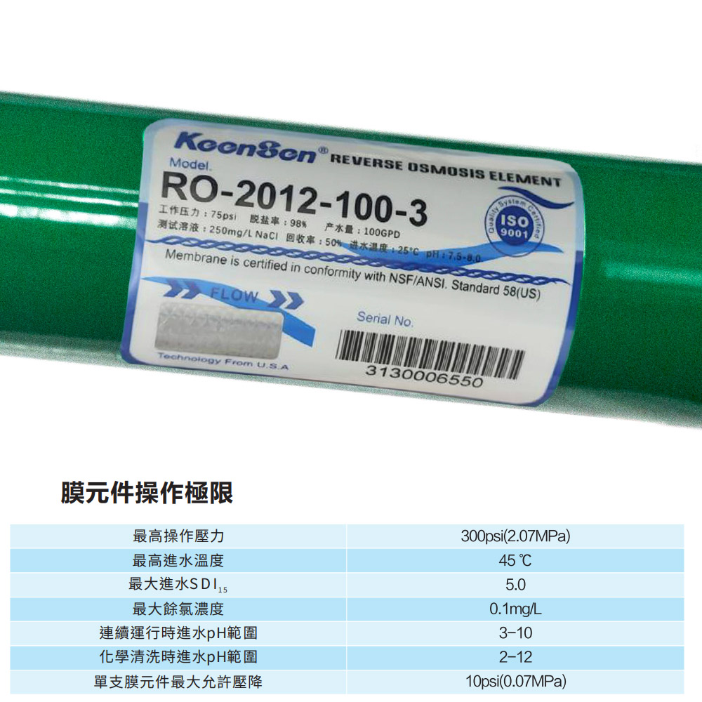 KeenSen 100加侖逆滲透RO膜濾芯(BG-RO-20