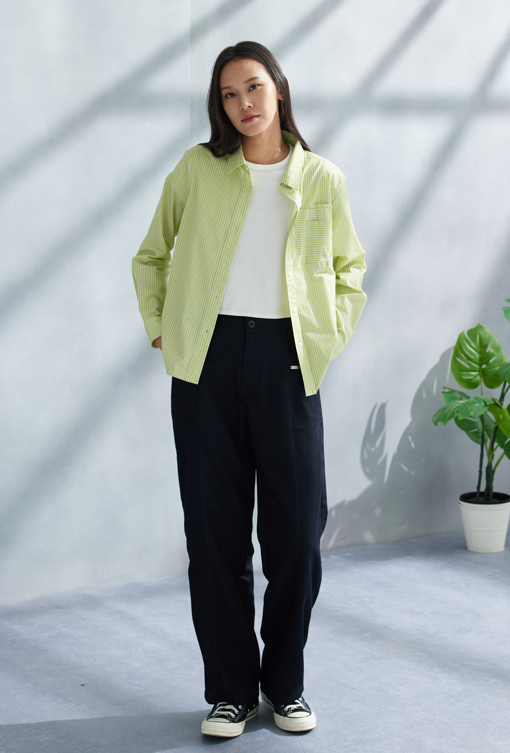 JEEP 女裝 多元口袋條紋長袖襯衫(綠)品牌優惠