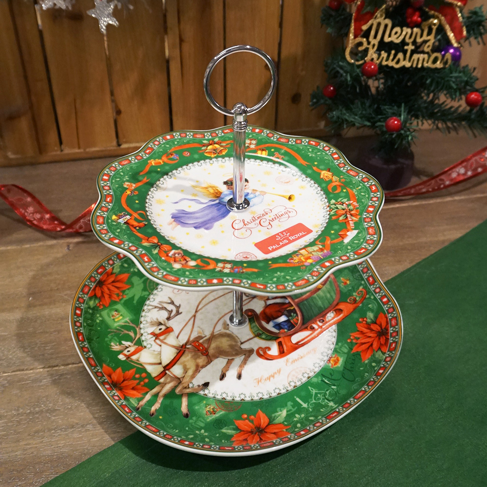 義大利Lamart 歡樂聖誕 陶瓷雙層蛋糕盤(絕版品限量1組