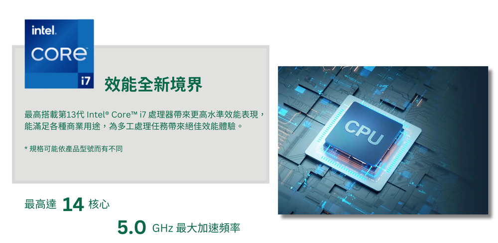 最高搭載第13代 Intel Core i7 處理器帶來更高水準效能表現,