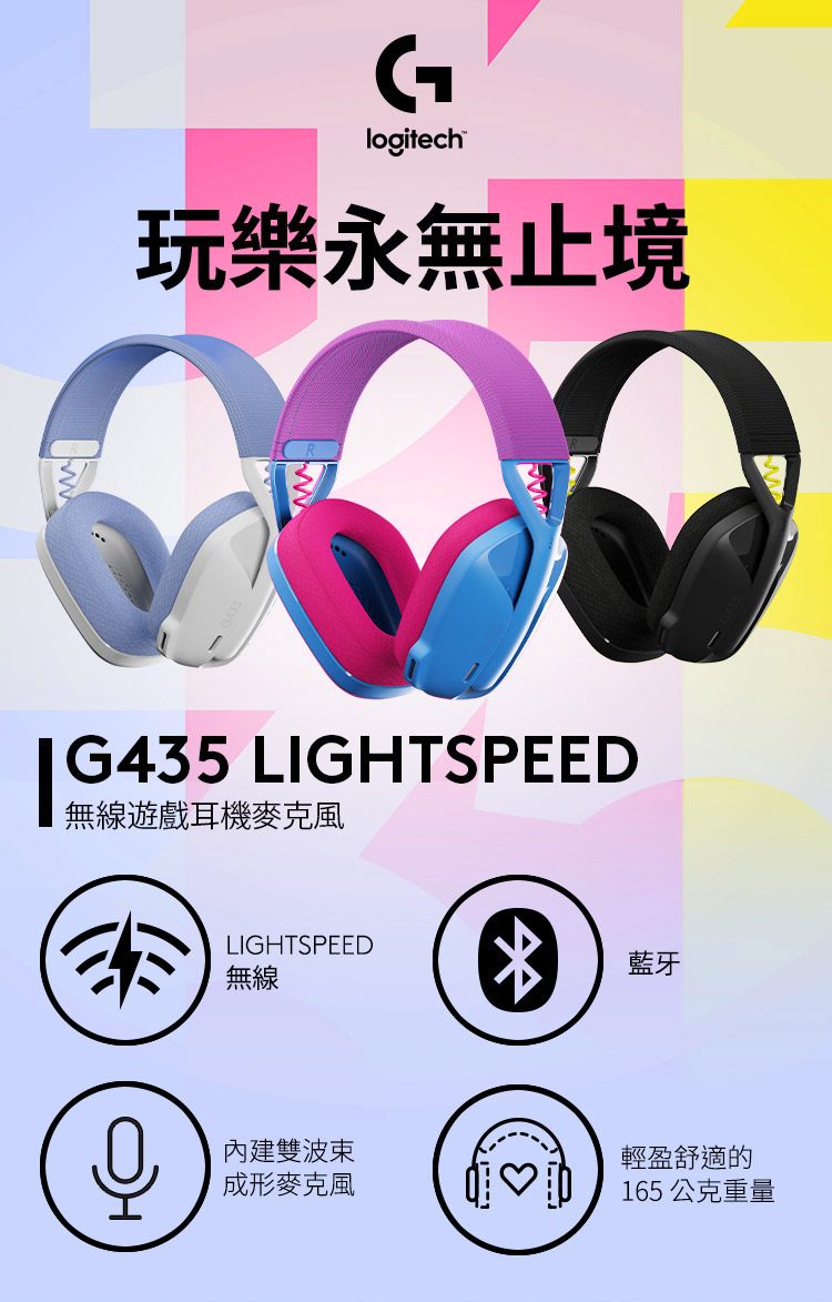 Logitech G G435輕量雙模無線藍芽耳機(藍色)好
