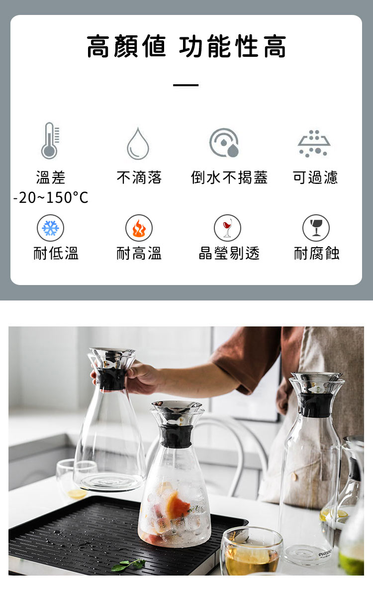 日本FOREVER 歐式丹麥風格耐熱玻璃水壺1000ML(1