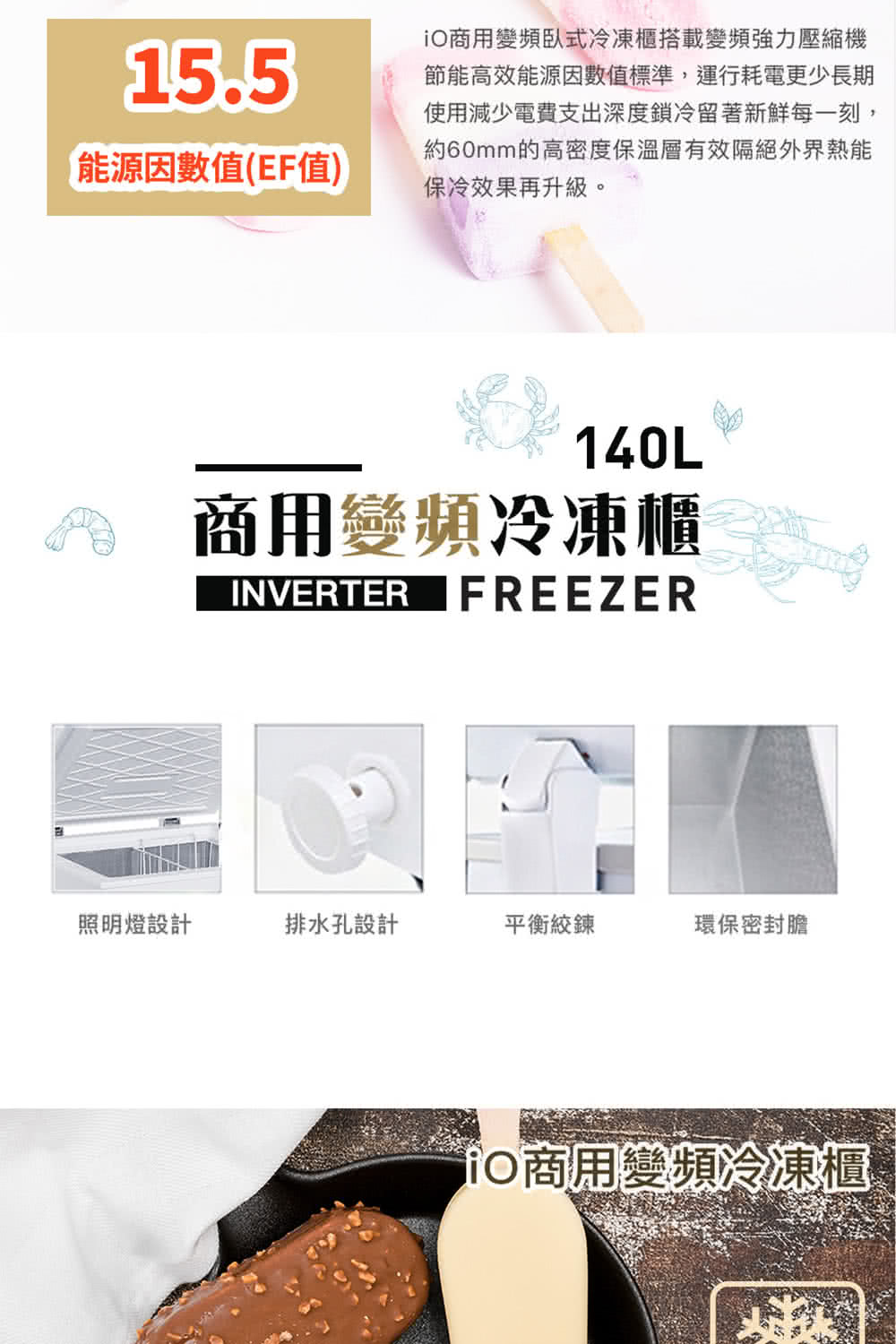 iO商用变频卧式冷冻柜搭载变频强力压缩机