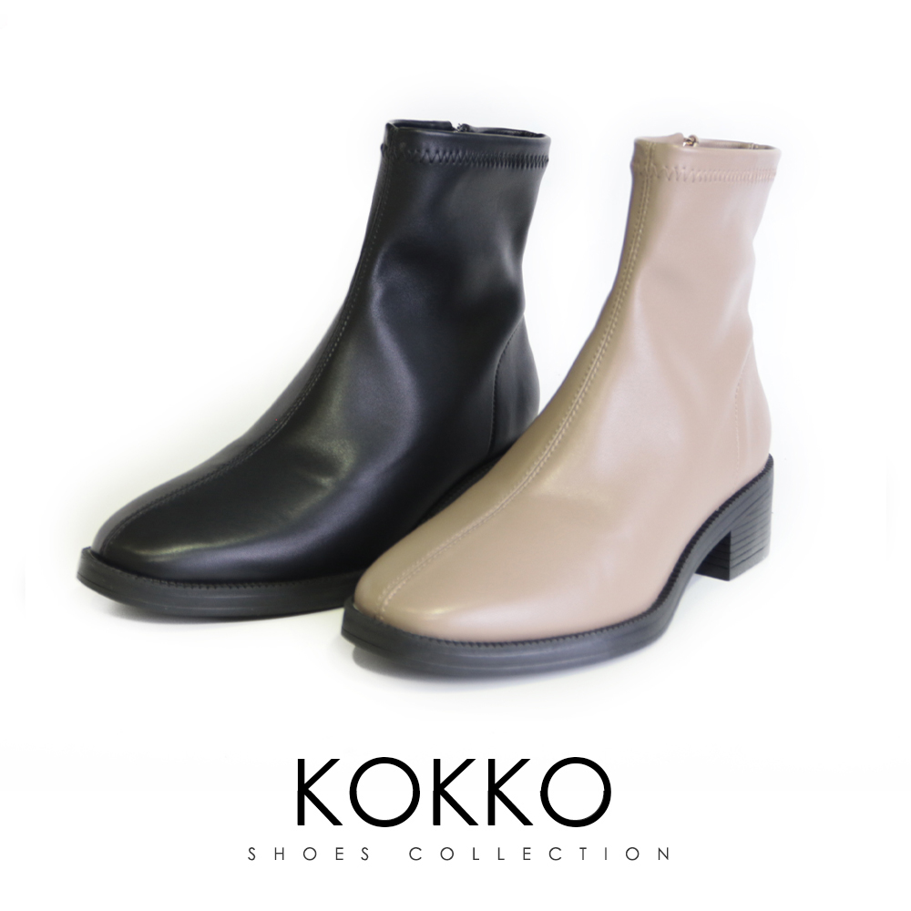 KOKKO 集團 超舒適百搭素面方頭彈力短靴(駝灰色)品牌優