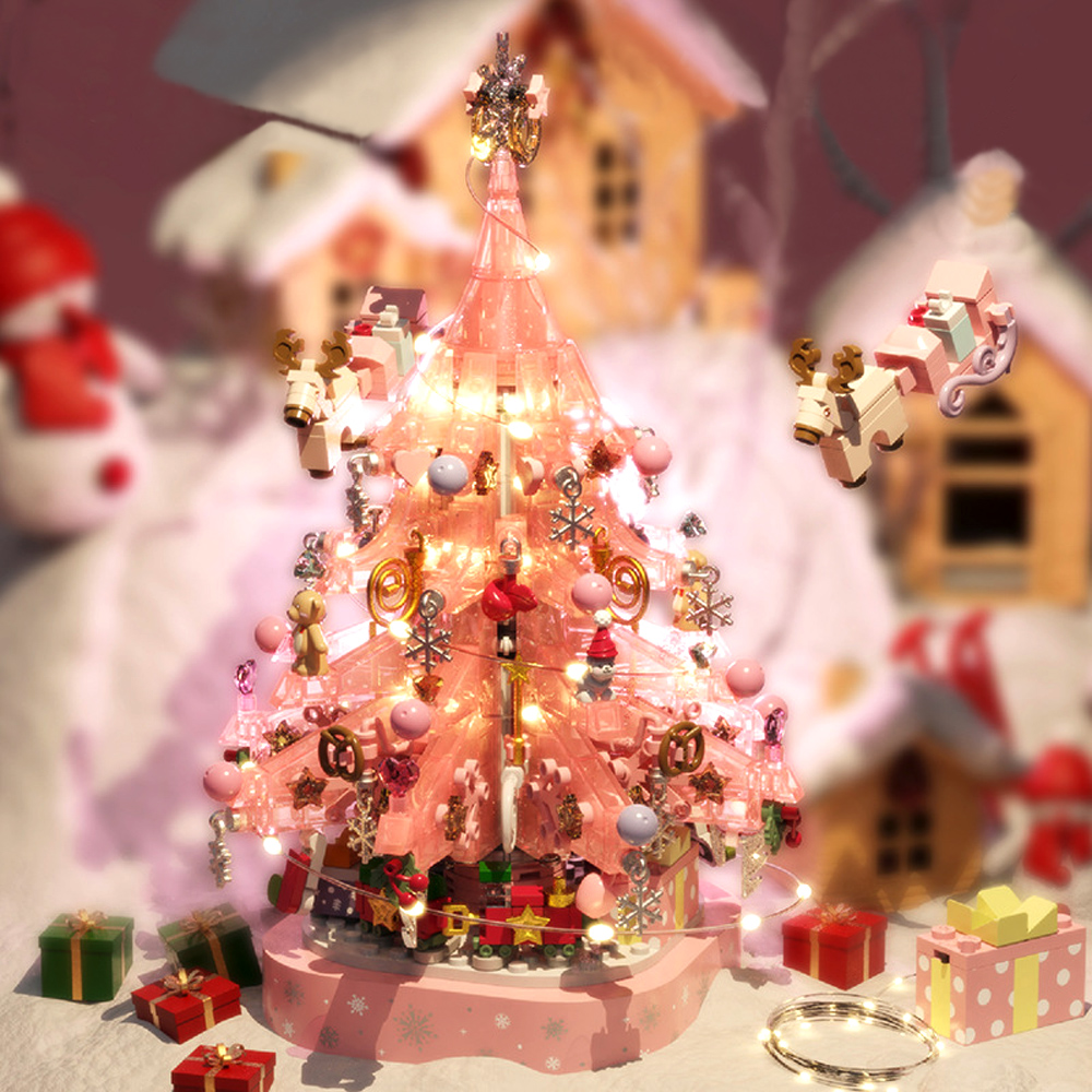 果果森林 夢幻粉水晶聖誕樹夜燈旋轉音樂盒精裝禮盒(聖誕禮物 