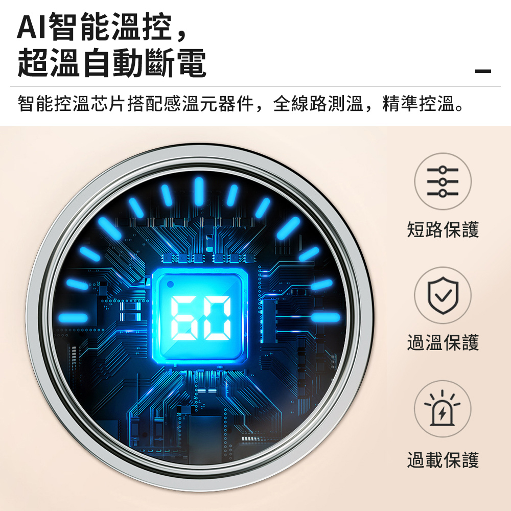 智能控溫芯片搭配感溫元器件,全線路測溫,精準控溫。