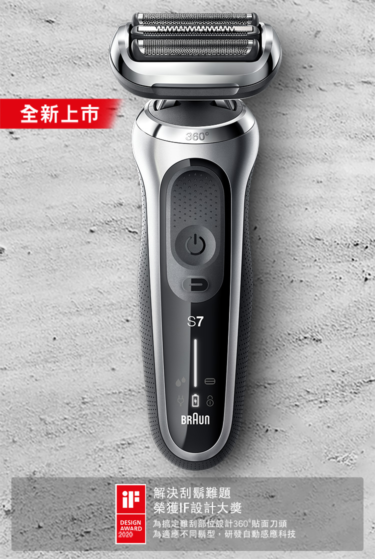 全新上市 解決刮鬍難題 榮獲IF設計大獎 DESIGN 為搞定難刮部位設計360貼面刀頭 為適應不同鬍型,研發自動感應科技 