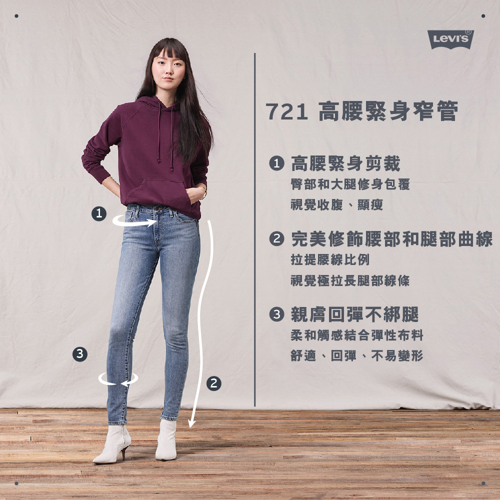 LEVIS 女款 721高腰緊身窄管牛仔長褲 / 精工深藍染