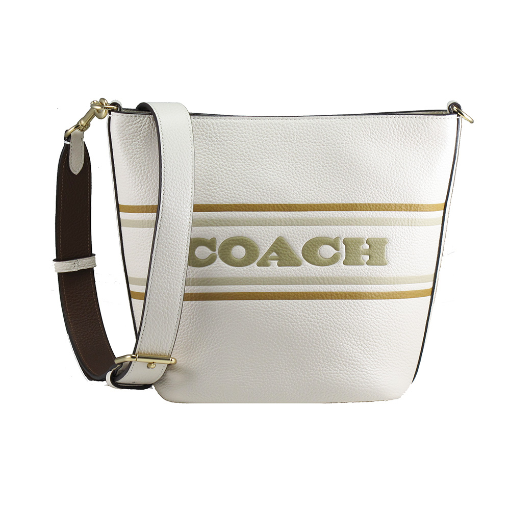 COACH 中型包-壓印LOGO皮革手提/肩背/斜背水桶包(