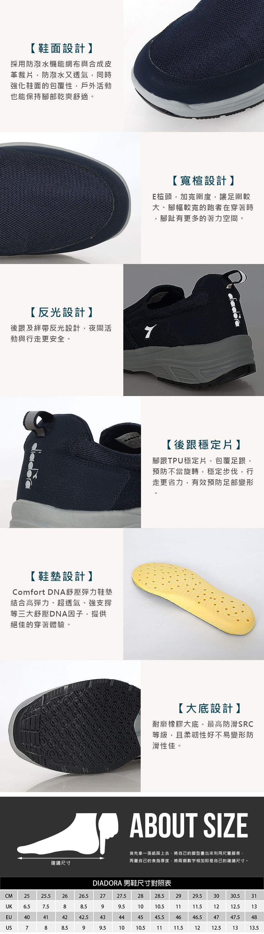 DIADORA 男舒壓健走鞋-休閒 反光 超寬楦 防潑水 丈