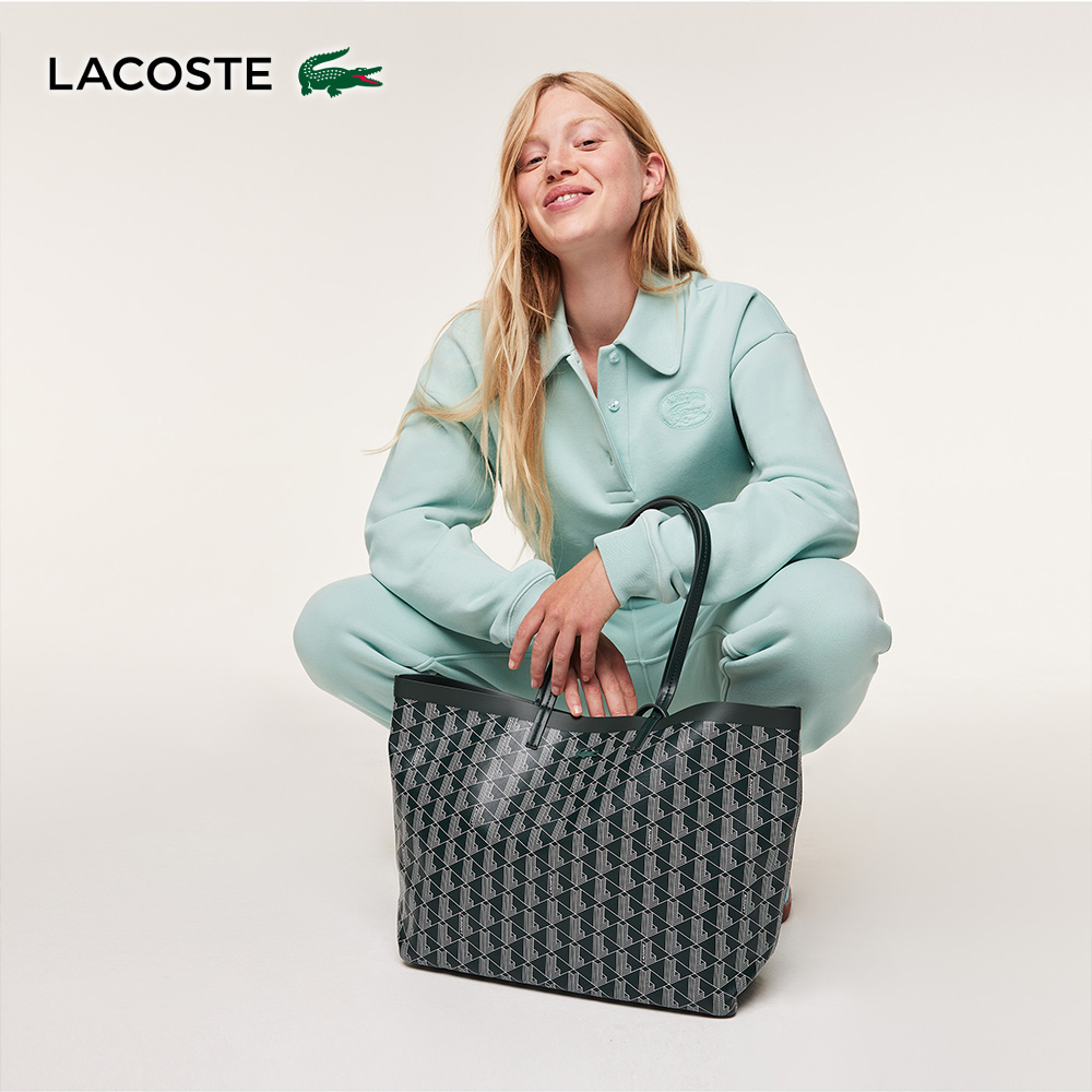 LACOSTE 包款-印花塗層帆布中型包(深綠色)折扣推薦