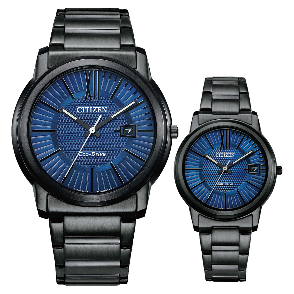 CITIZEN 星辰 光動能情侶手錶 對錶-海軍藍(AW12
