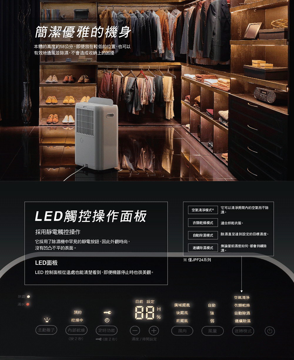 LED 控制面板從遠處也能清楚看到,即便機器停止時也很美觀。