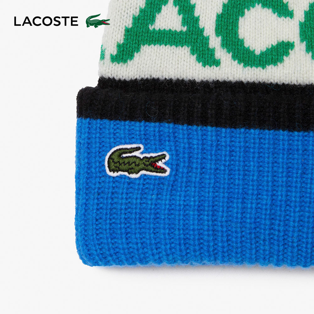 LACOSTE 中性款-絨球羊毛LOGO毛線帽(藍色)評價推