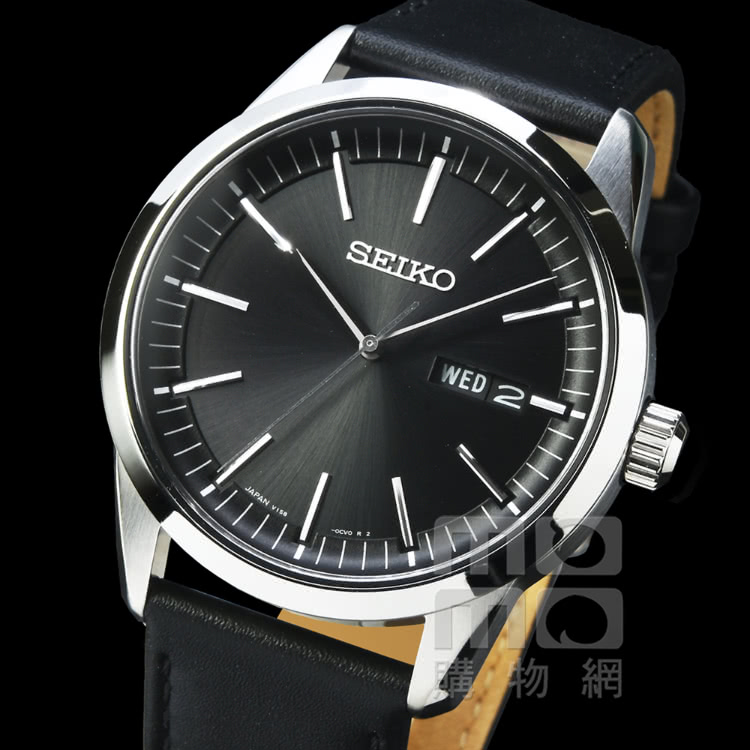 SEIKO 精工 精工太陽能藍寶石皮帶男錶-黑(SBPX12