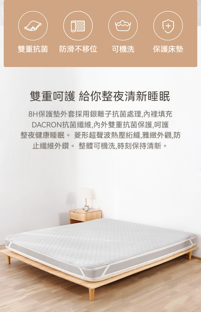 8H 小米生態鏈 雙重抗菌床墊保護墊150*200cm(床墊