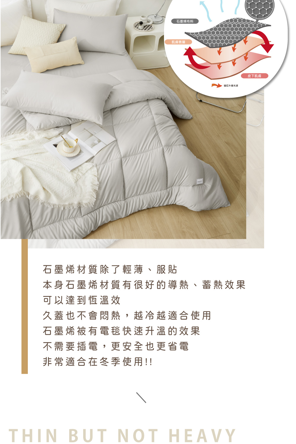本身石墨烯材質有很好的導熱、蓄熱效果