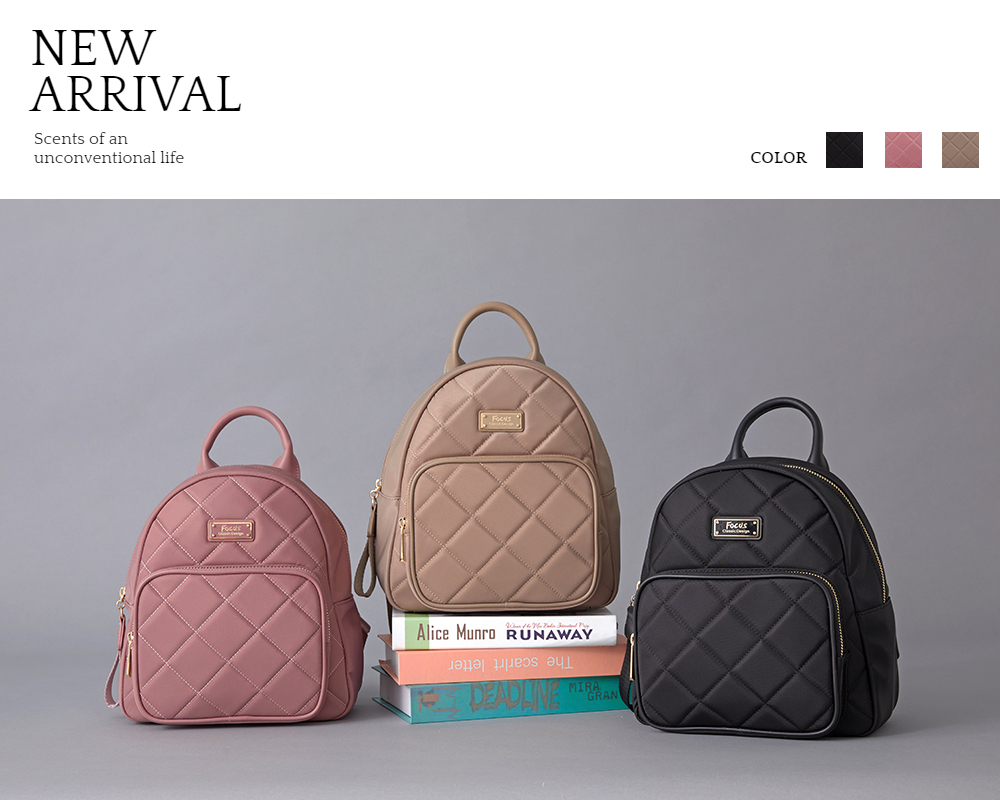 FOCUS 菱格輕量防潑水真皮拼接尼龍包/手提/小後背包(F