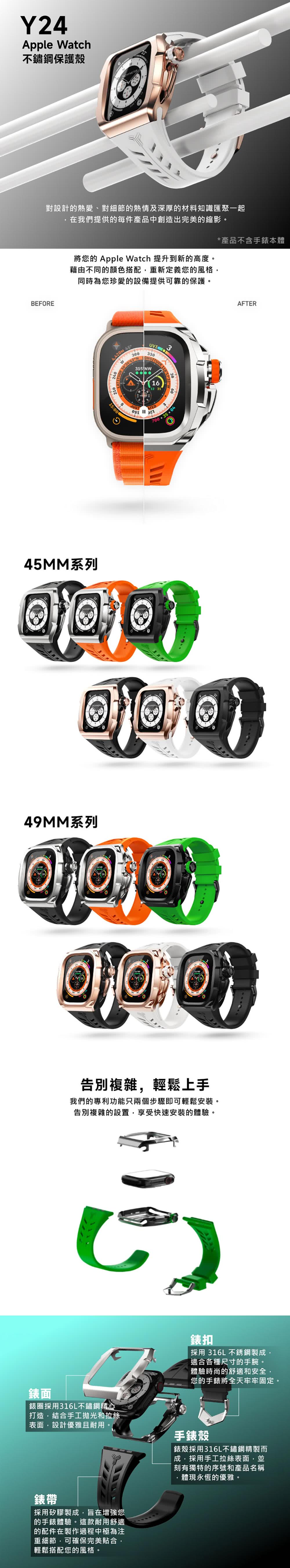 Y24 Apple Watch 45mm 不鏽鋼防水保護殼 