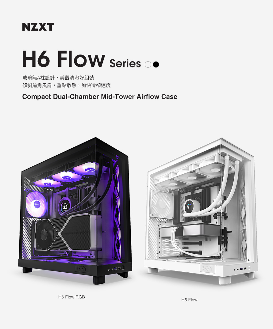 NZXT 恩傑 H6 Flow RGB ATX 玻璃側透電腦