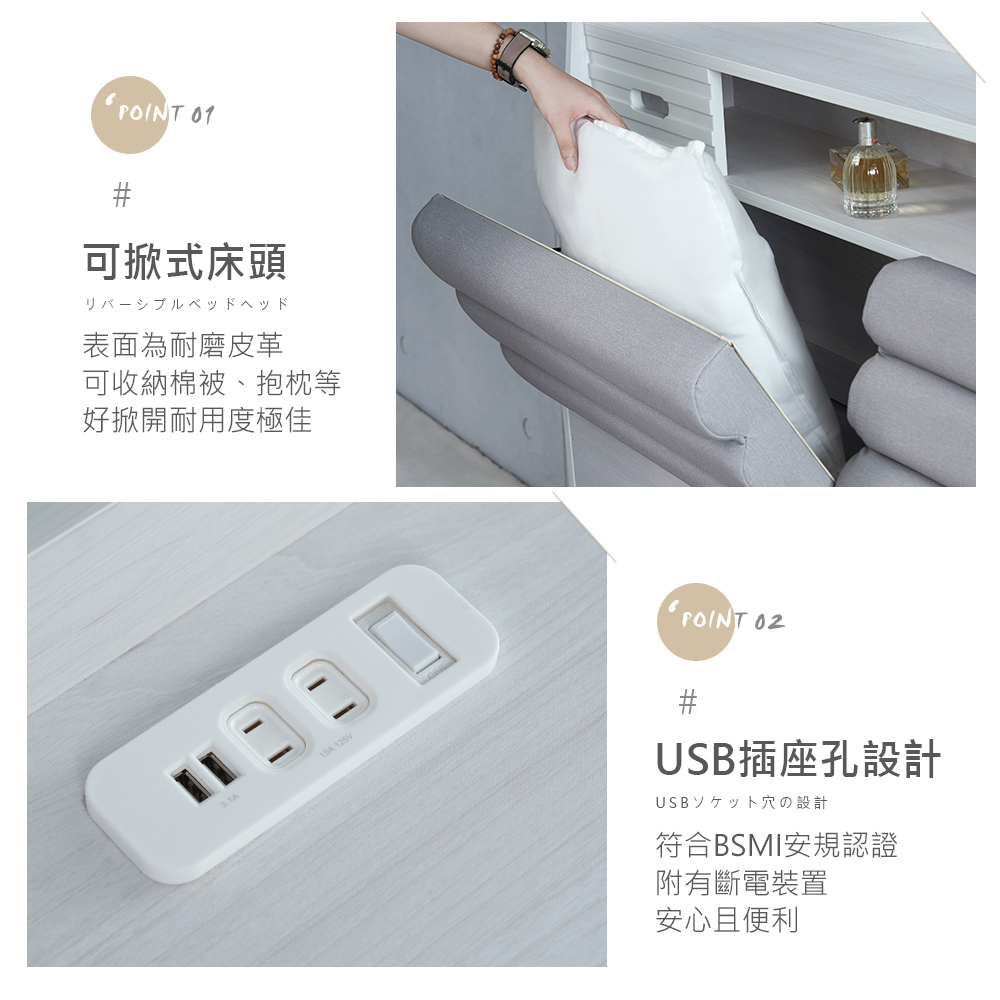 時尚屋 [GZ13]波斯5尺USB插座床頭箱GZ13-039