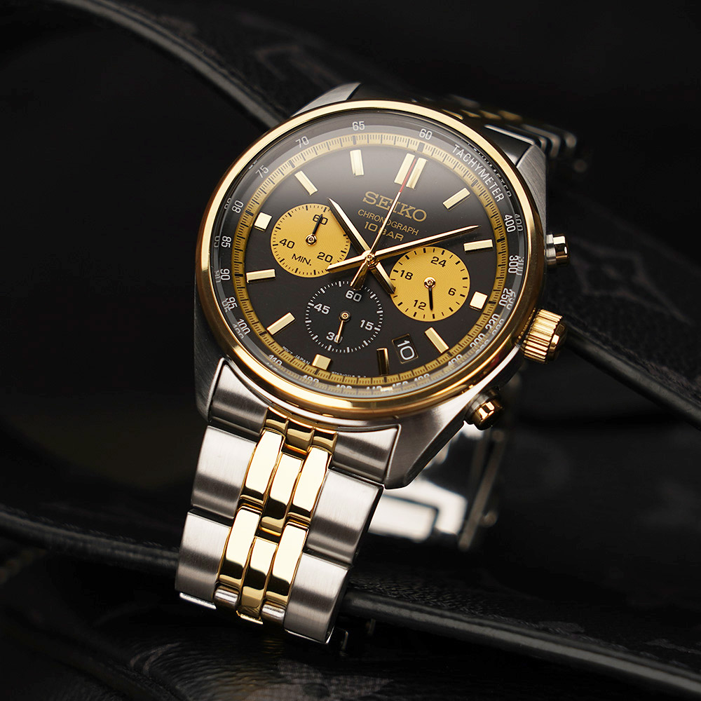SEIKO 精工 CS系列金色熊貓錶三眼計時手錶-41.5m