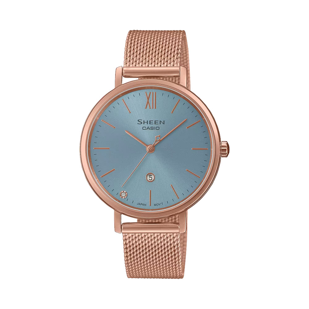 CASIO 卡西歐 太陽花飾面錶盤時尚腕錶 湖水藍 34mm