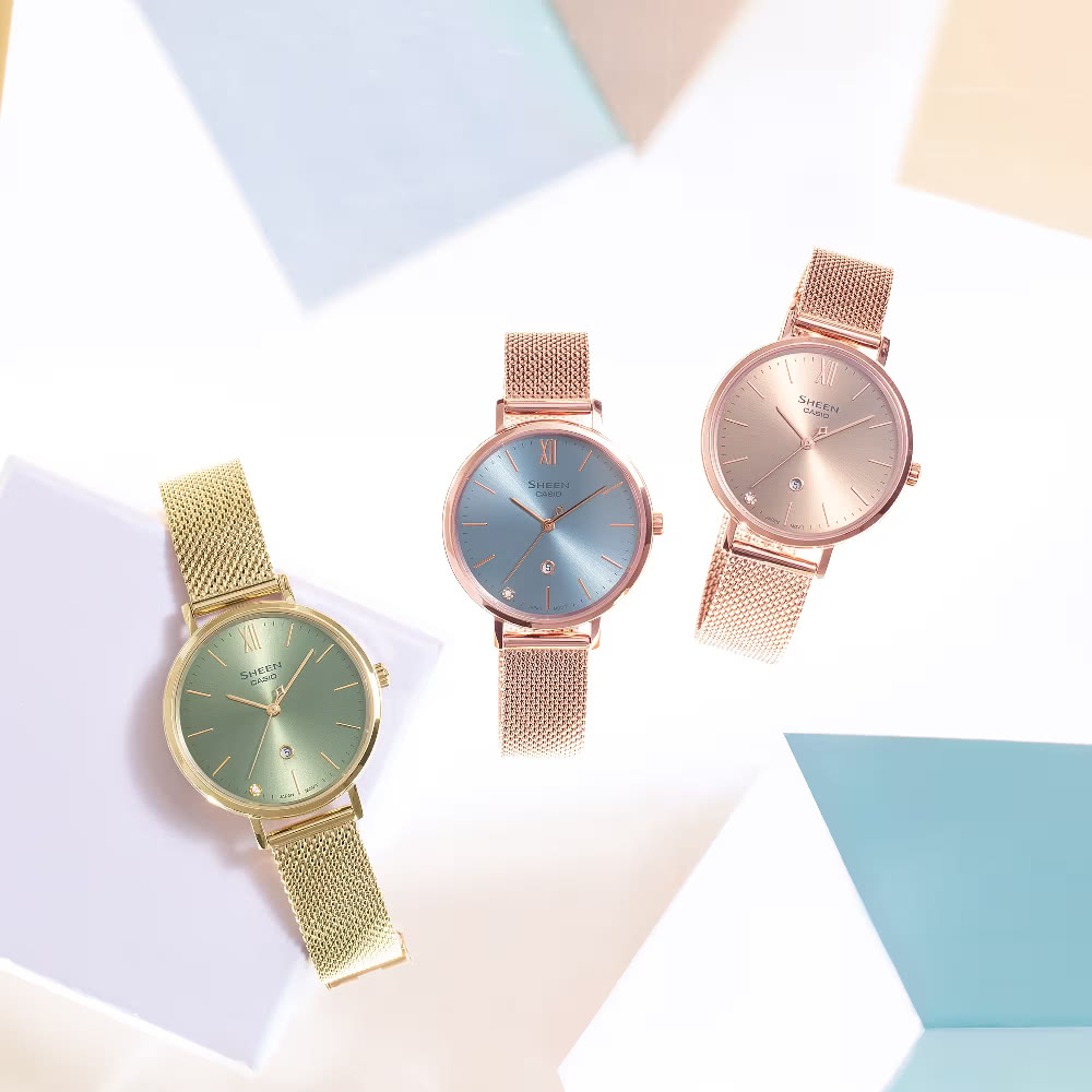 CASIO 卡西歐 太陽花飾面錶盤時尚腕錶 湖水藍 34mm