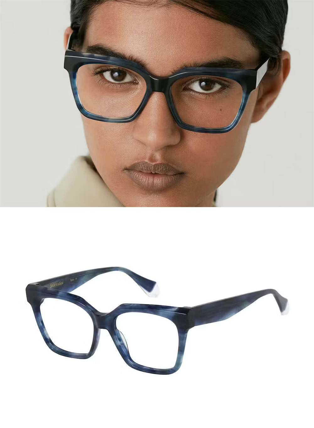 GIGI Studios 時尚潮流粗方框光學眼鏡(藍 - A