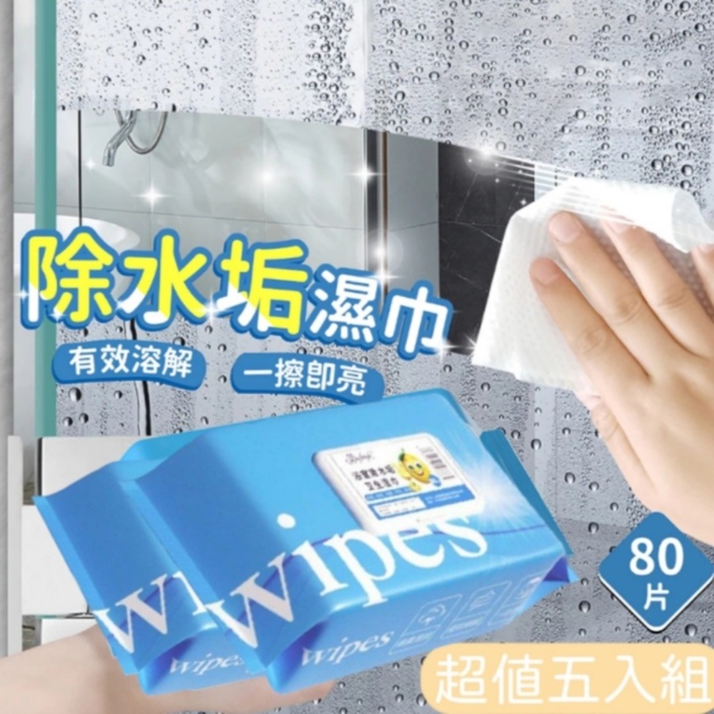 WIPES 浴室除水垢濕巾80抽 超值五入組(不用刷得滿頭大