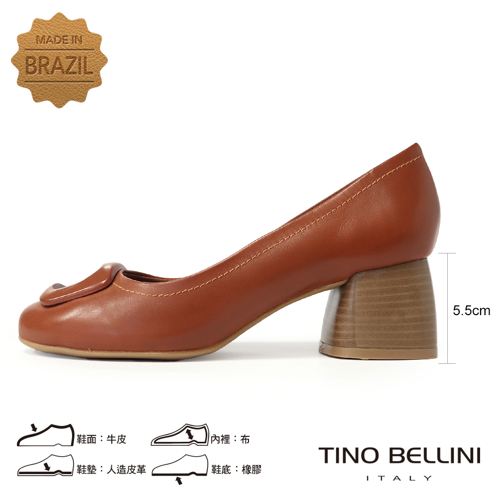 TINO BELLINI 貝里尼 巴西進口梯形扣圓頭粗跟鞋F
