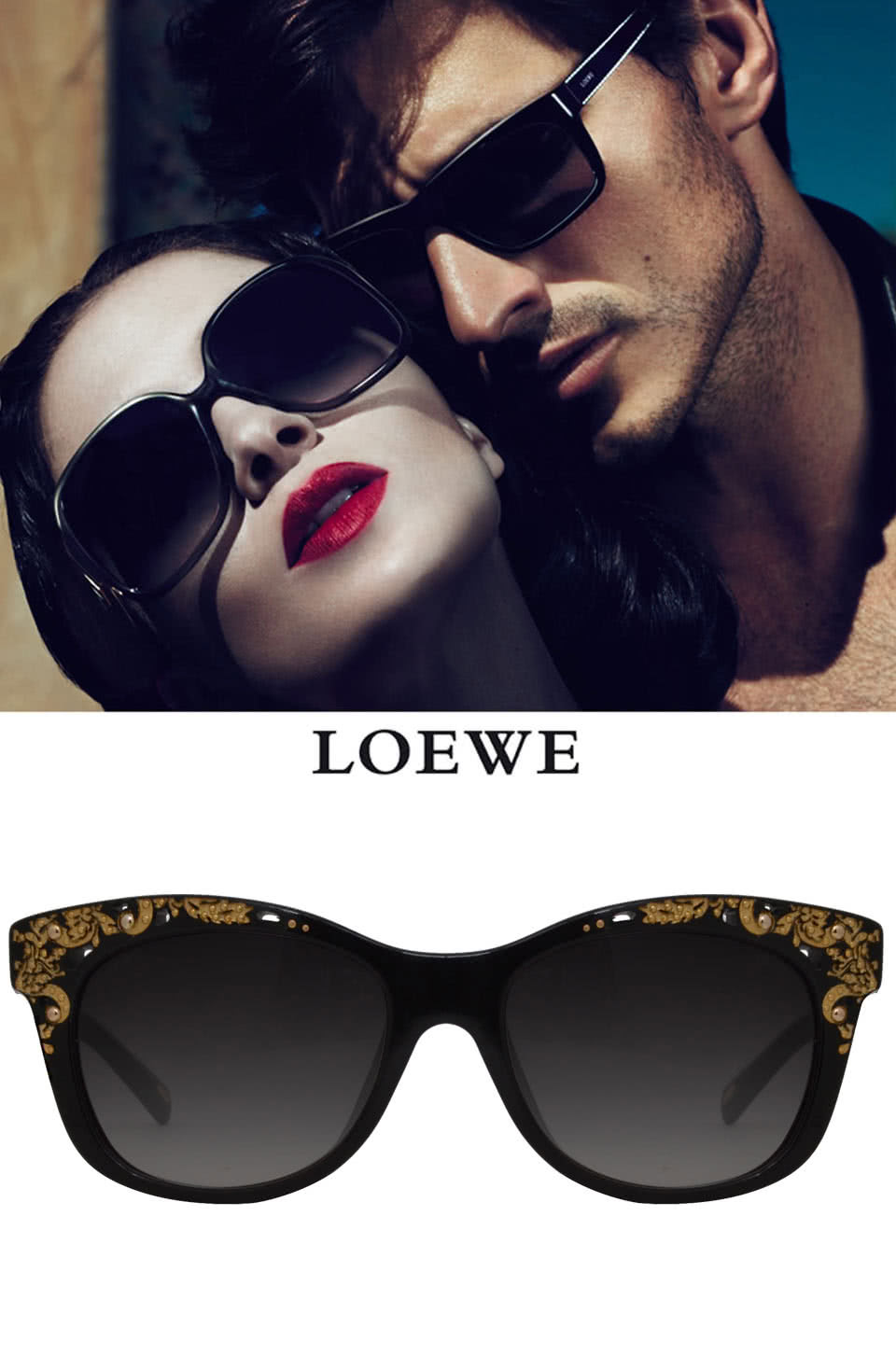 LOEWE 羅威 限量款華麗金雕太陽眼鏡(黑/金 SLW84