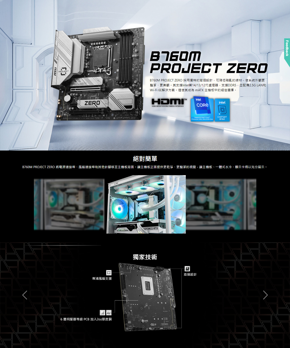 微星平台 B760M PROJECT ZERO 背插板 主機