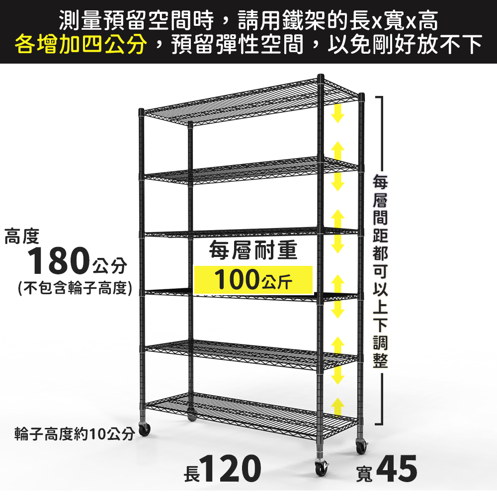 A+探索生活 120x45x180cm 六層耐重鐵架-附工業