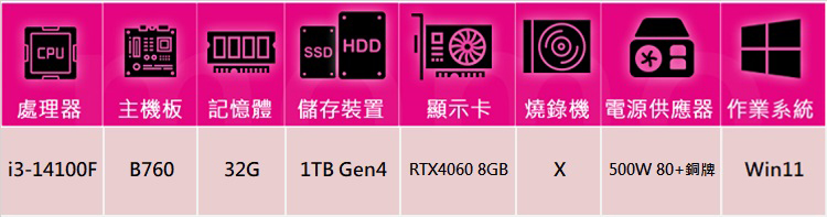 華碩平台 i3四核GeForce RTX 4060 Win1