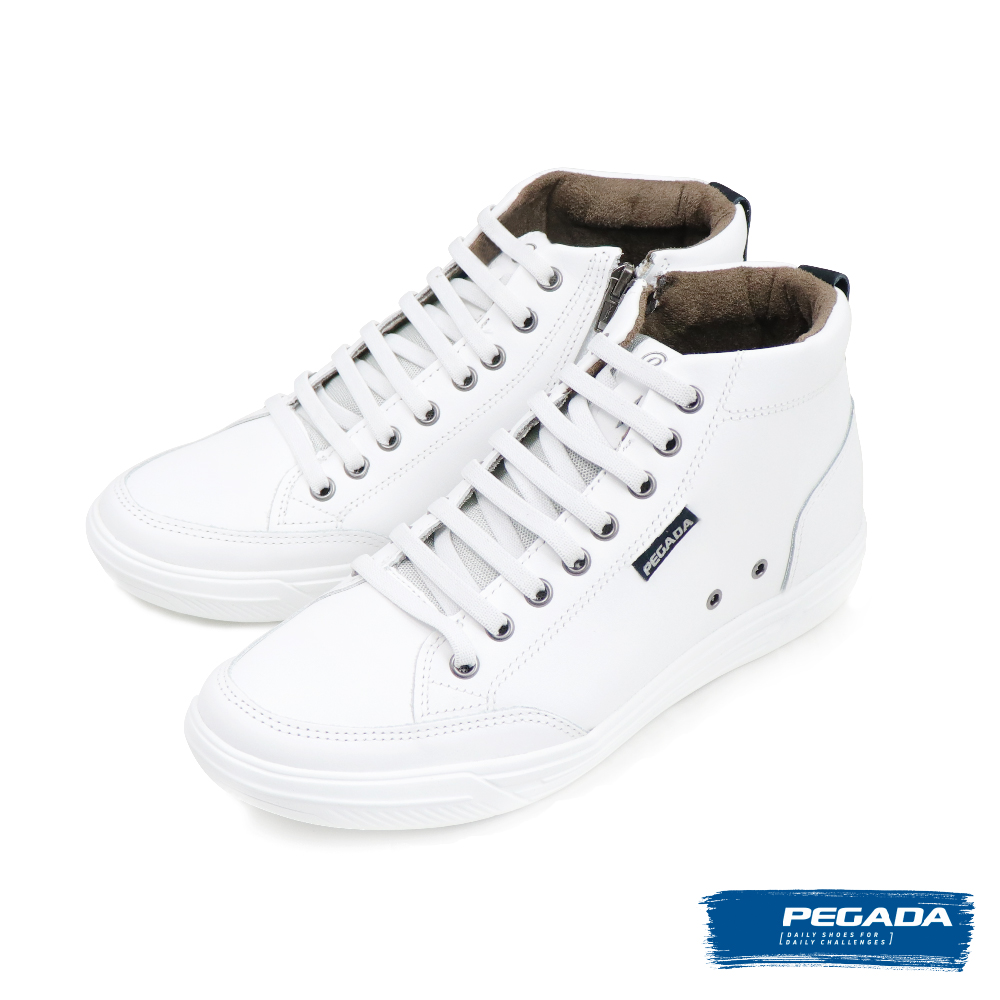 PEGADA 巴西經典拉鍊綁帶高筒休閒鞋 白色(110405