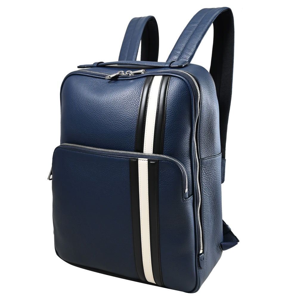 BALLY 經典黑白黑條紋小牛皮前口袋旅用包商務包後背包(墨