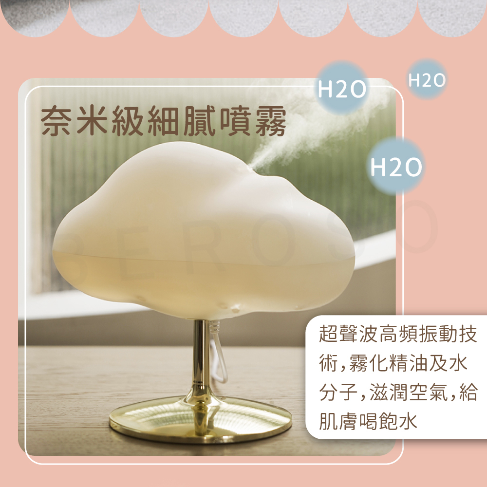 奈米級細膩噴霧 超聲波高頻振動技 術,霧化精油及水 分子,滋潤空氣,給 肌膚喝飽水 