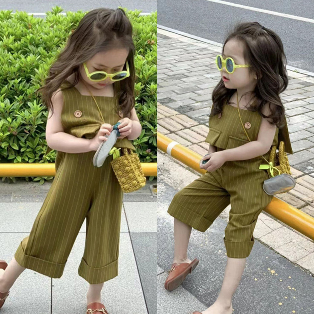 Arbea 女童套裝韓版背心+時髦闊腿褲洋氣連身褲(春夏款)