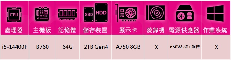 華碩平台 i5十核Arc A750{銀龍劍神B}電競電腦(i